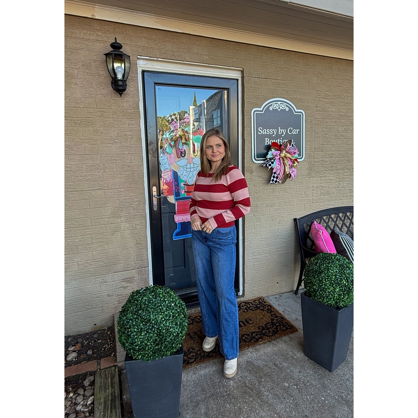 Adalyn Stripe Top, Pink/Red