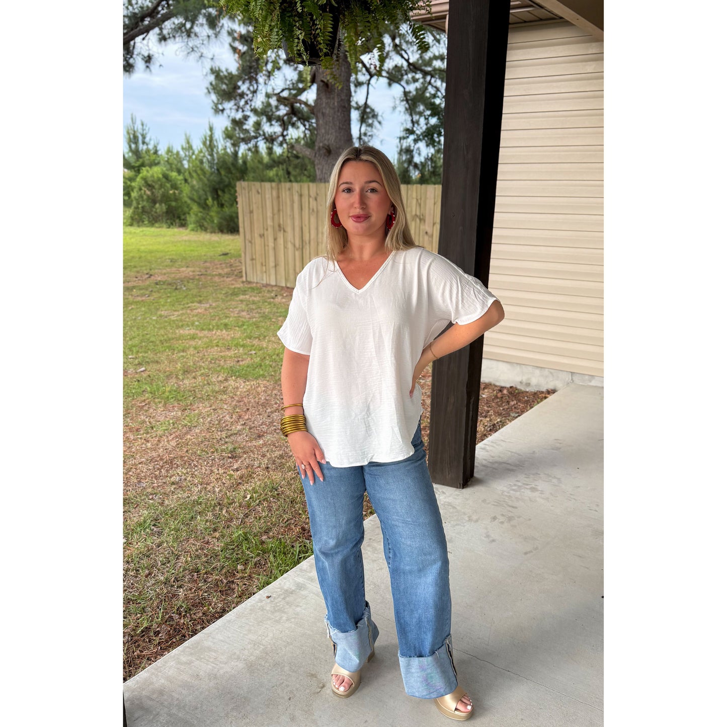 Sutton V-Neck Top, White