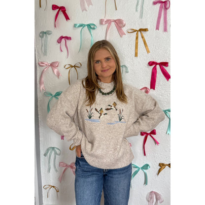 Duck Embroidered Sweater, Oatmeal