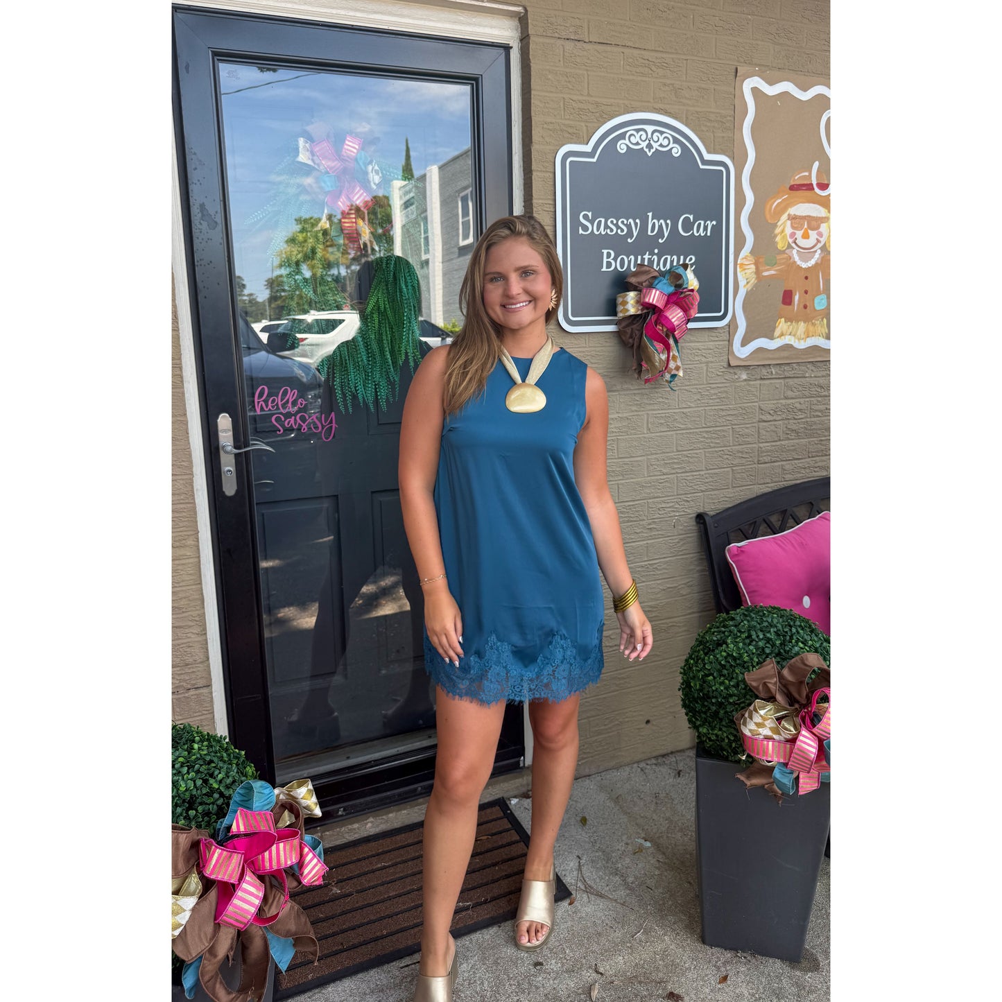 Annie Trim Lace Mini Dress, Peacock