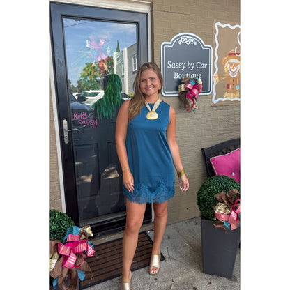 Annie Trim Lace Mini Dress, Peacock