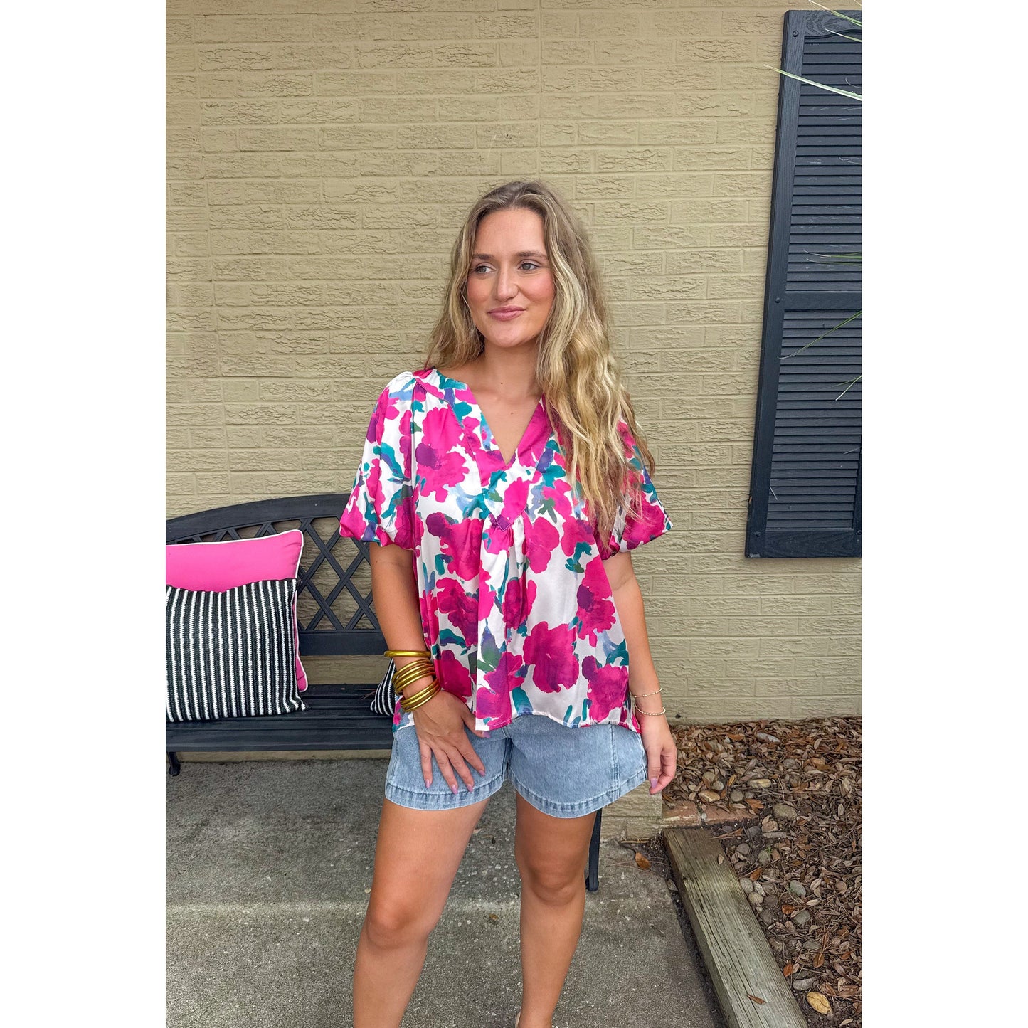 Kallie Floral Blouse, Fuchsia Multi