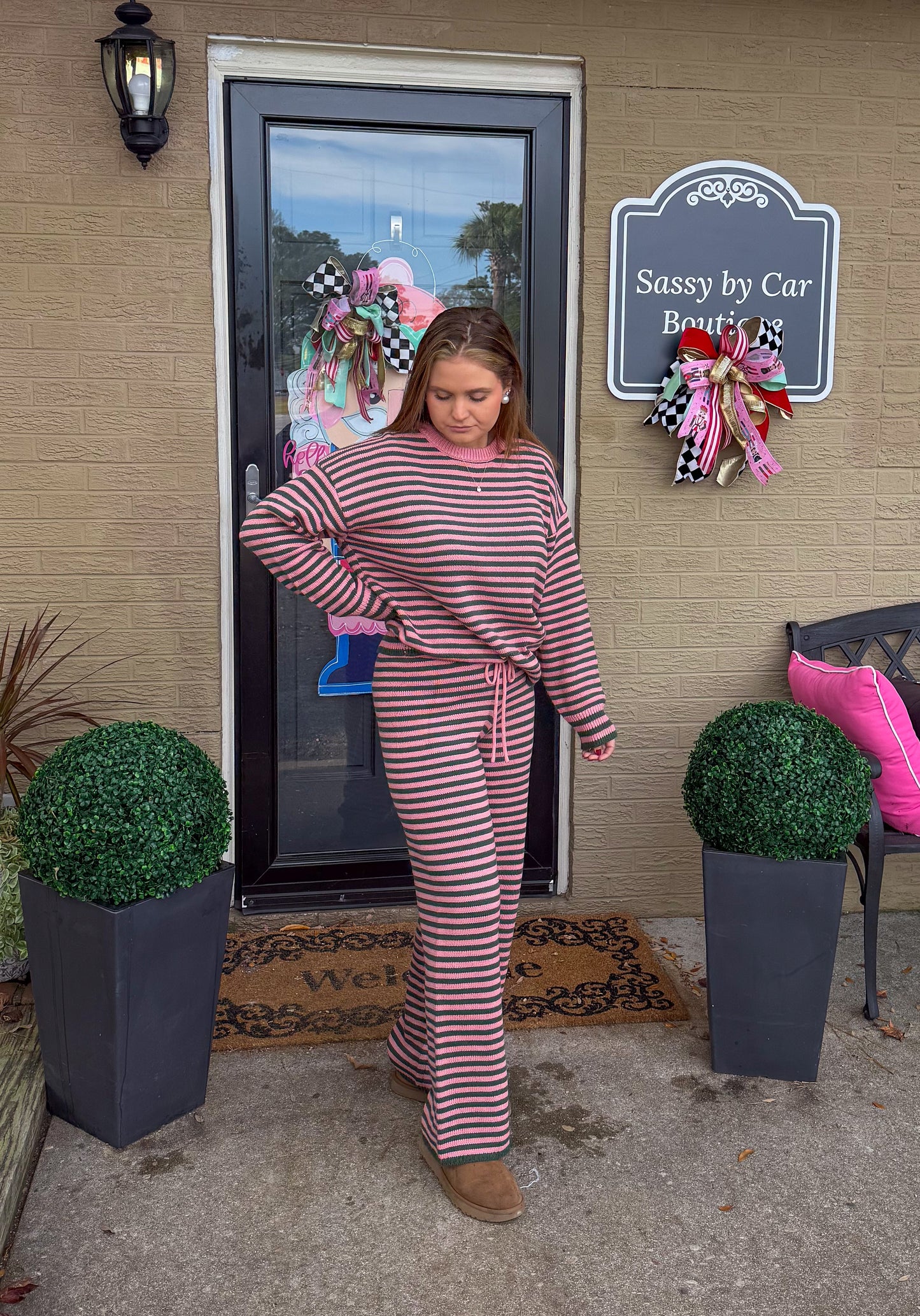 Pink/Green Stripe Lounge Set