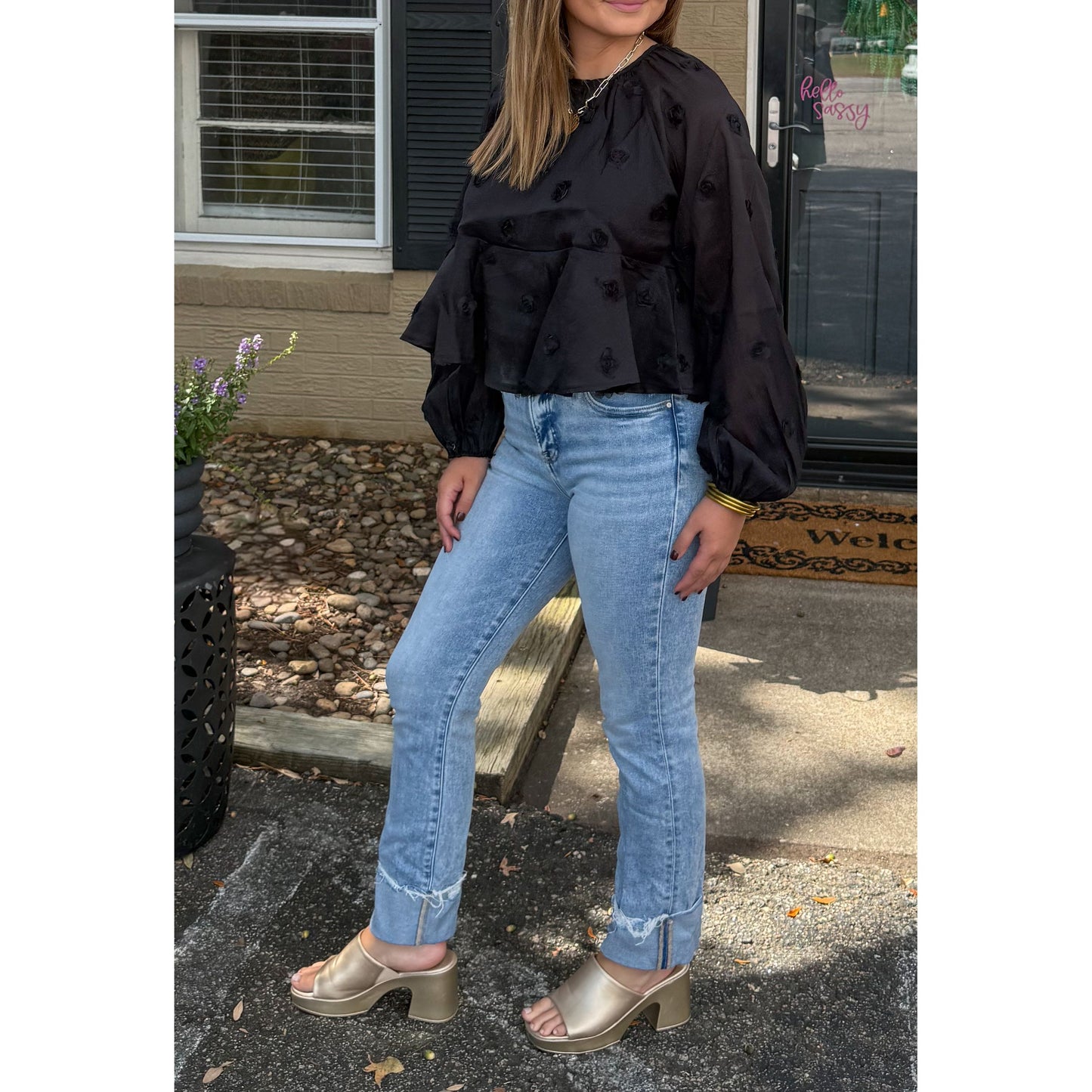 Adelyn Floral Top, Black