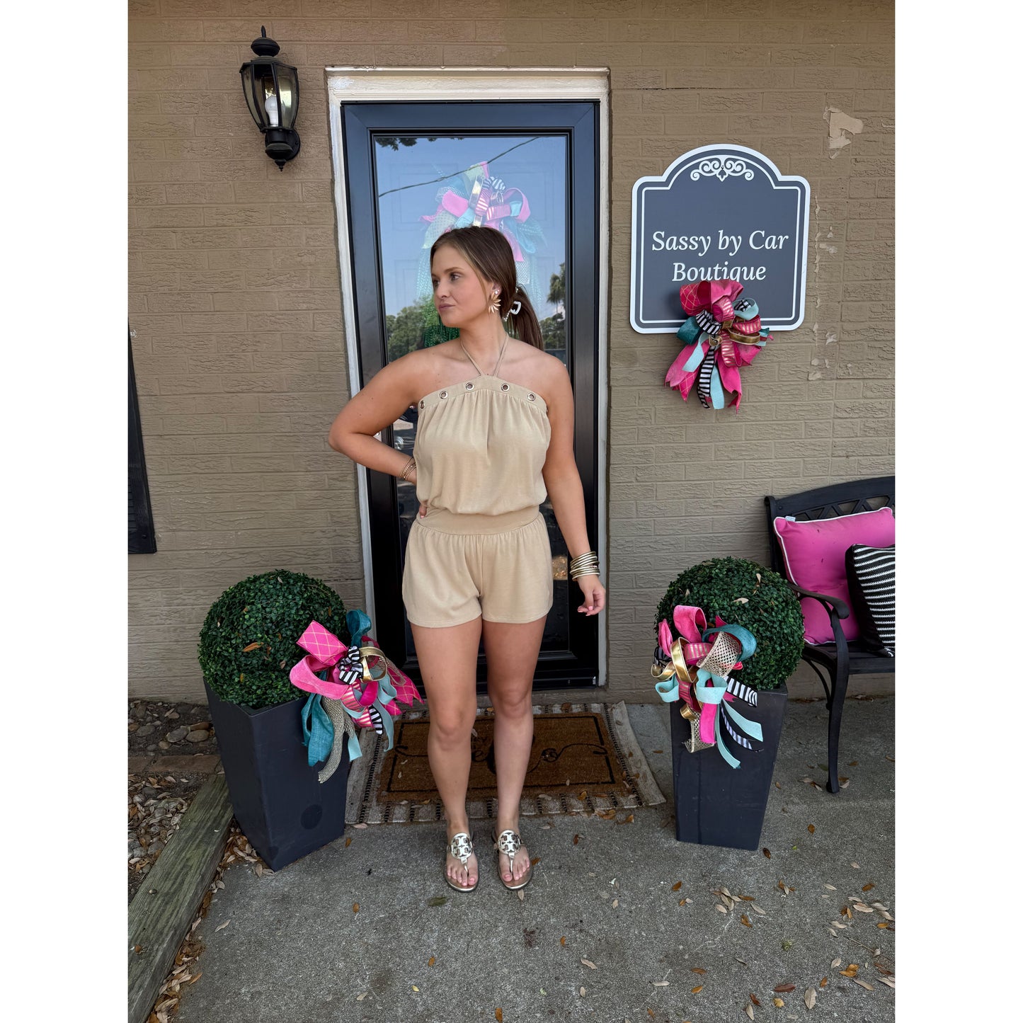 Eyelet Halter Neck Romper