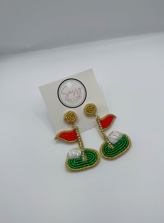 Flag w/ Sandtrap Beaded Earrings