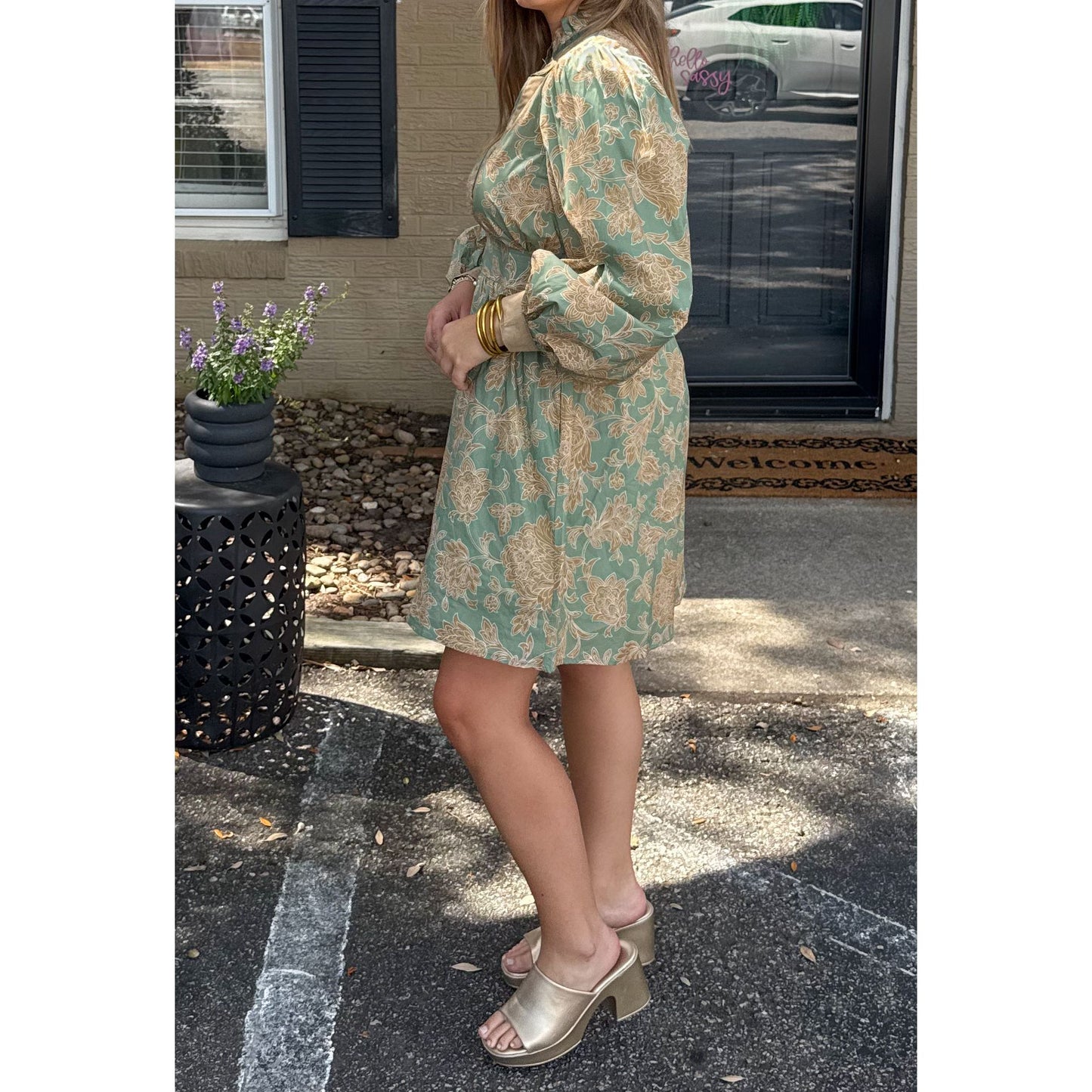 Jordyn Mini Dress, Gold/Sage Green