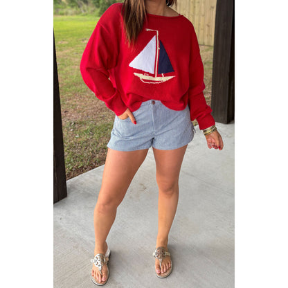 Boat Graphic Sweater, Red Multi