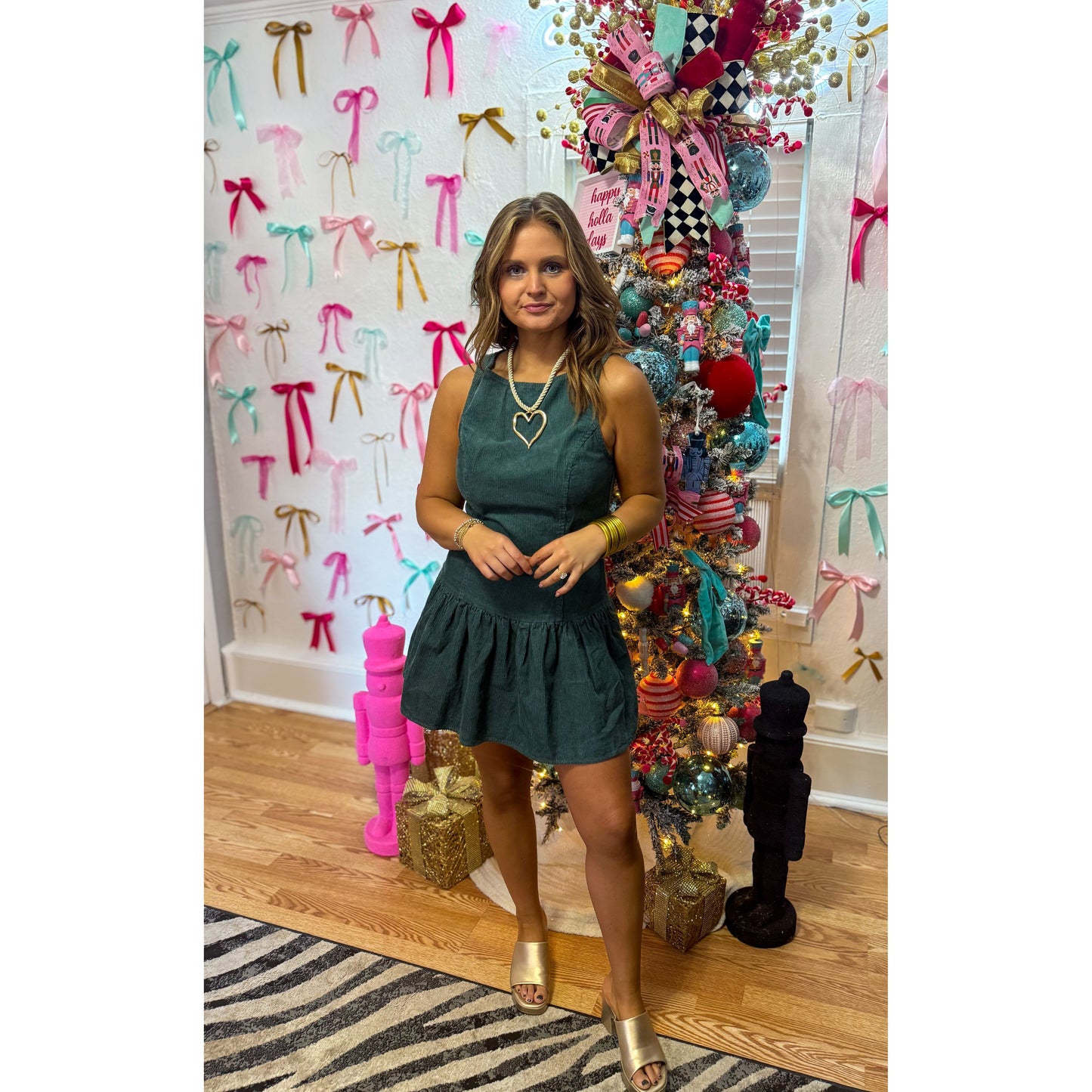 Romy Denim Mini Dress, Hunter Green