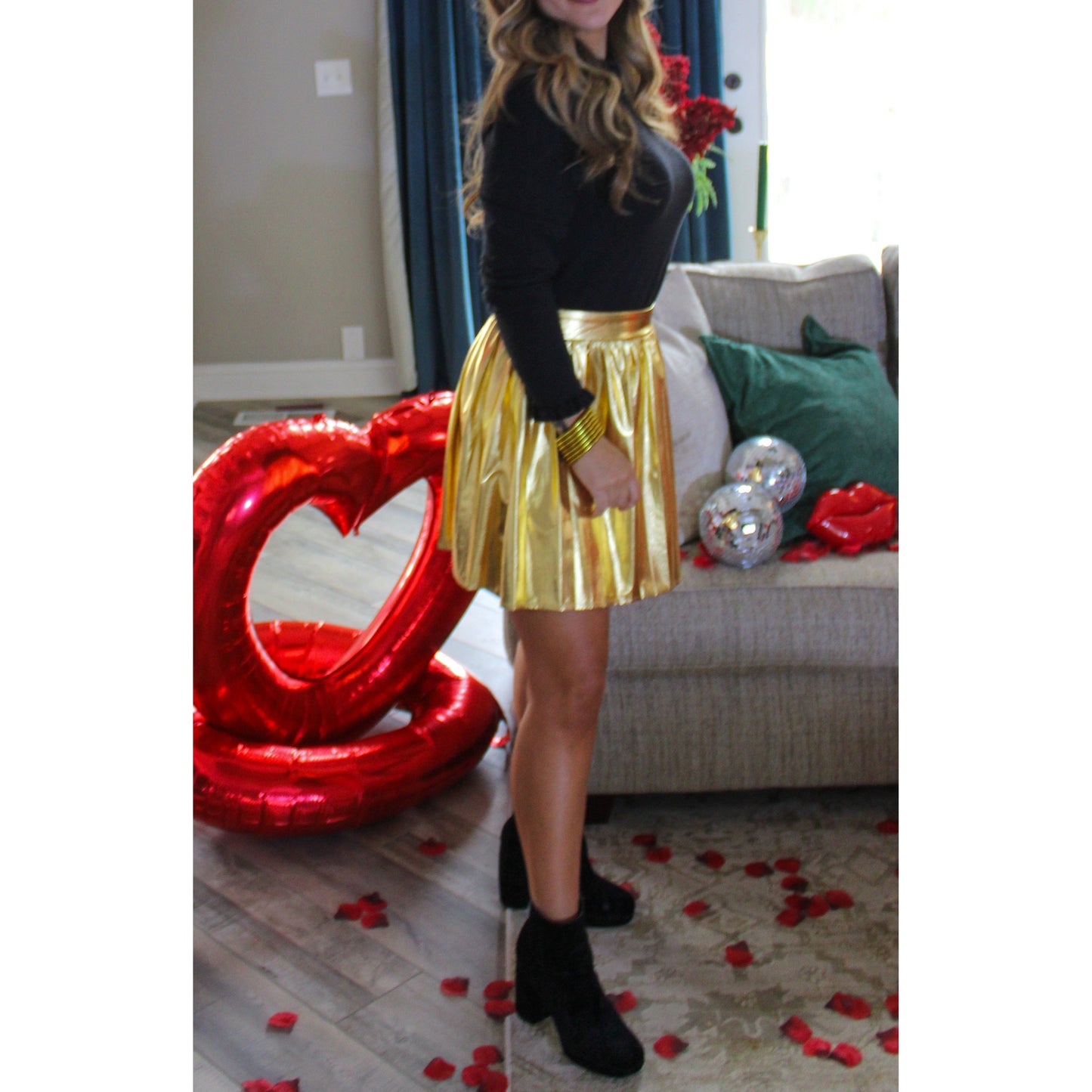 Juliet Metallic Mini Skirt, Gold