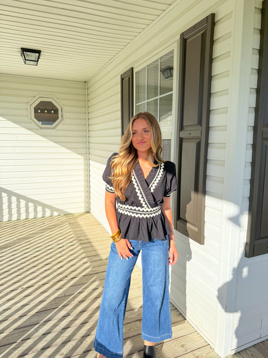 Holly Blouse, Black/Off White