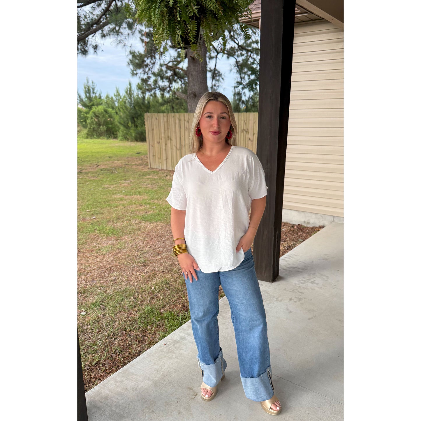 Sutton V-Neck Top, White