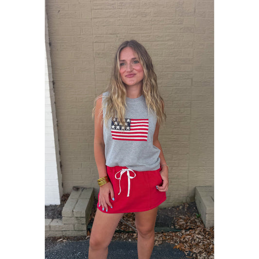 American Flag Sleeveless Sweater, Heather Gray