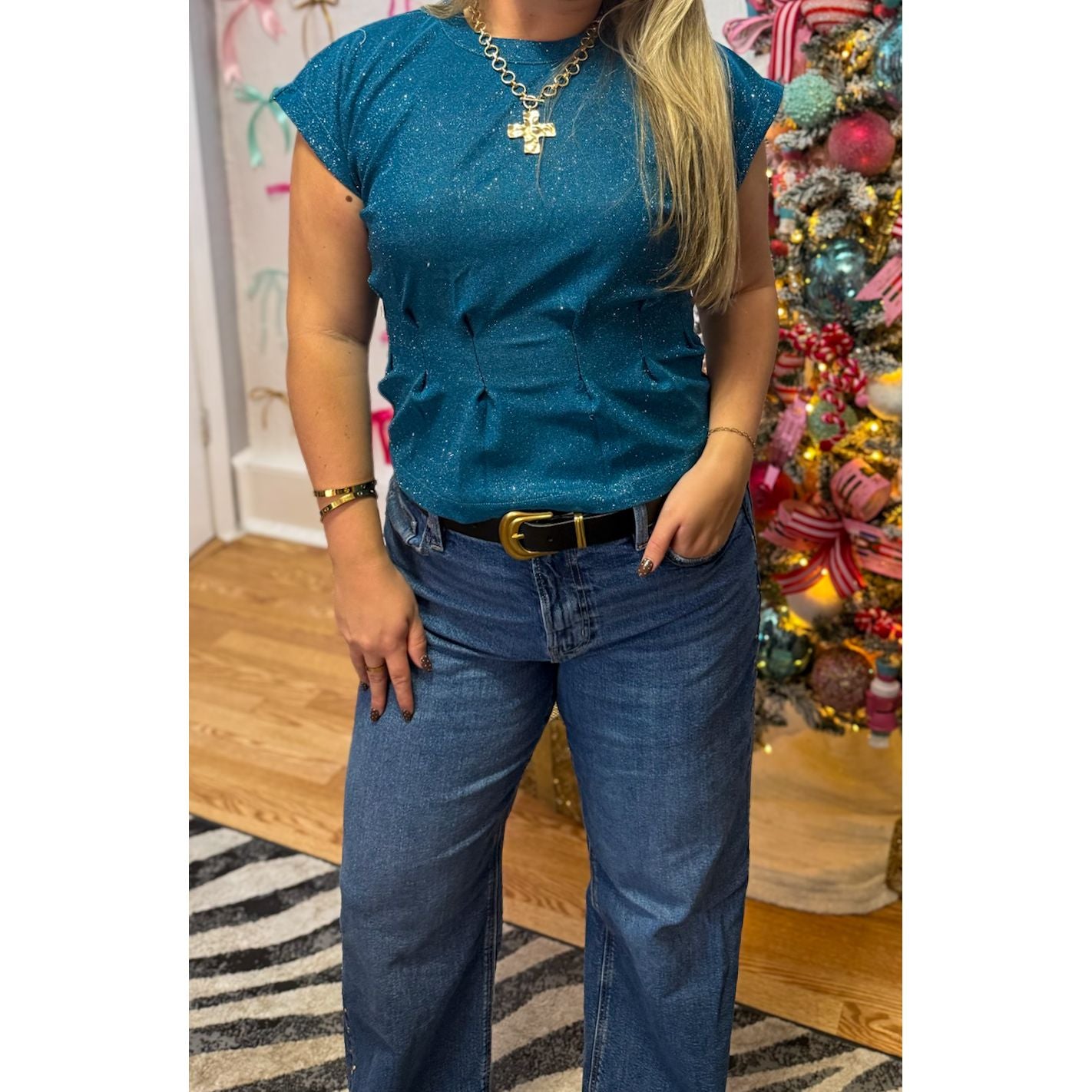 Sammy Glitter Top, Teal