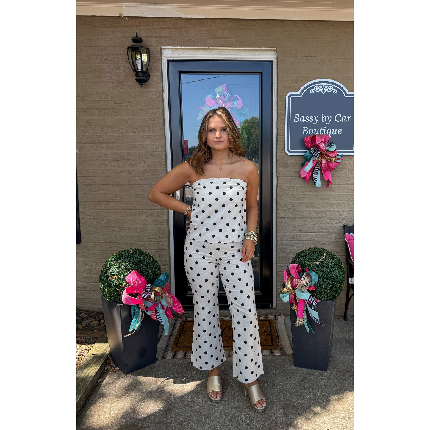 Alex Polka Dot Pants, Cream/Black