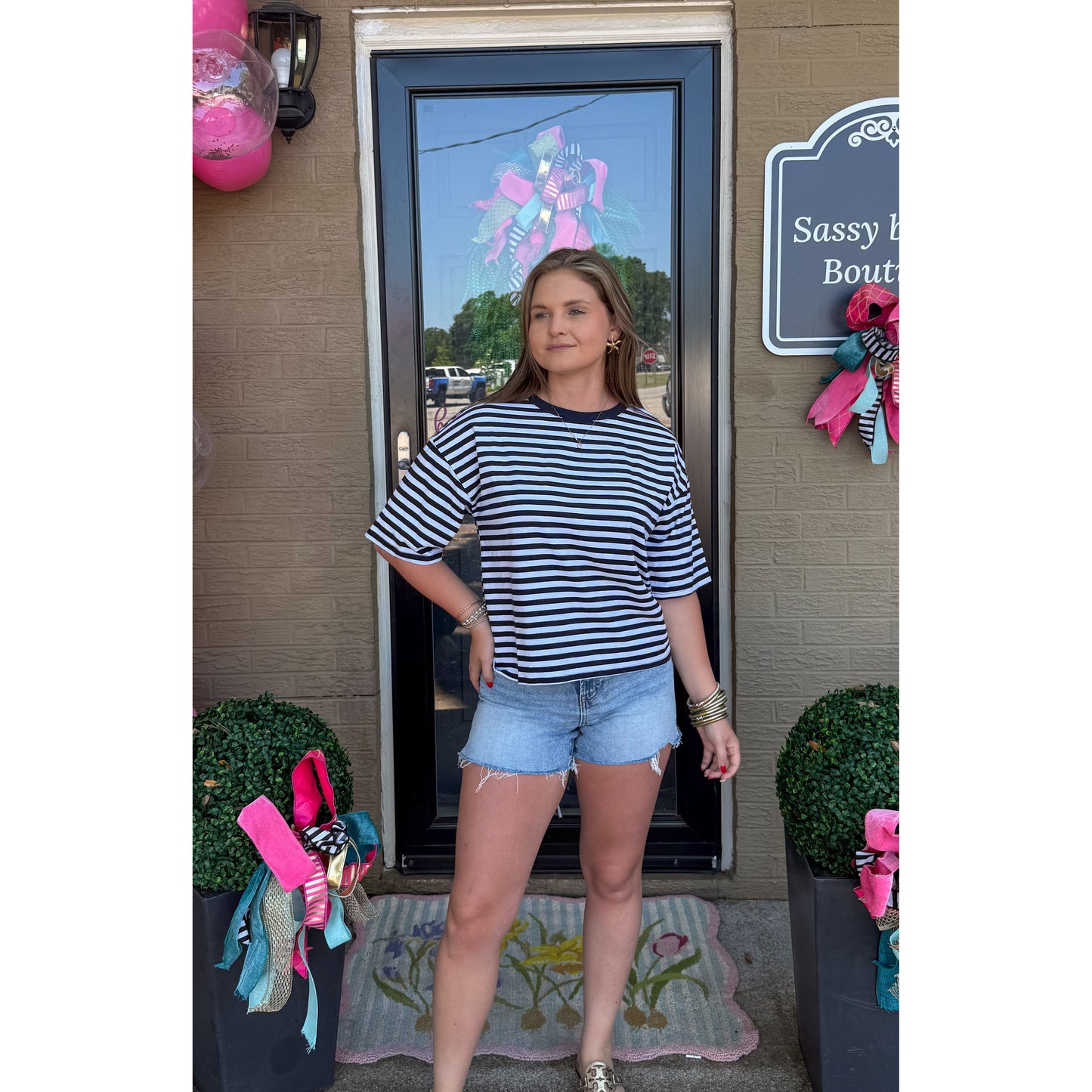 Navy/White Stripe Top