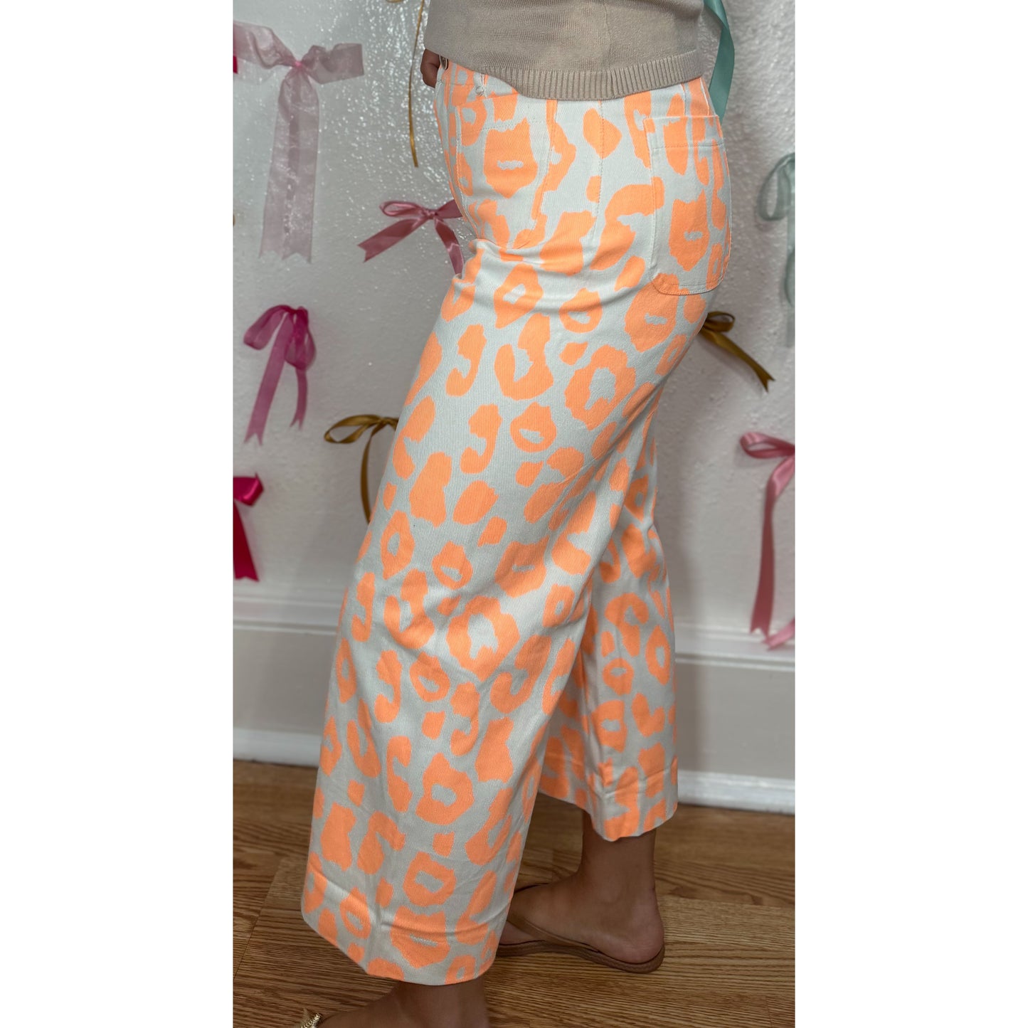Neon Orange Leopard Wide Leg Pants
