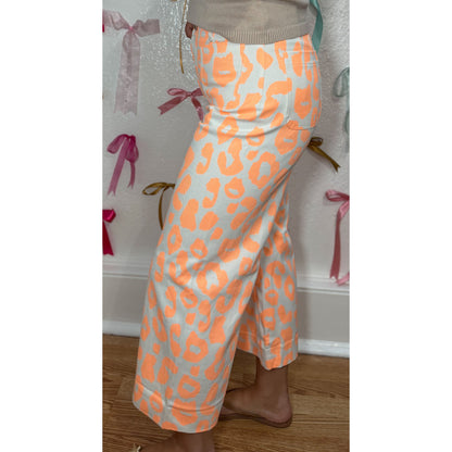 Neon Orange Leopard Wide Leg Pants