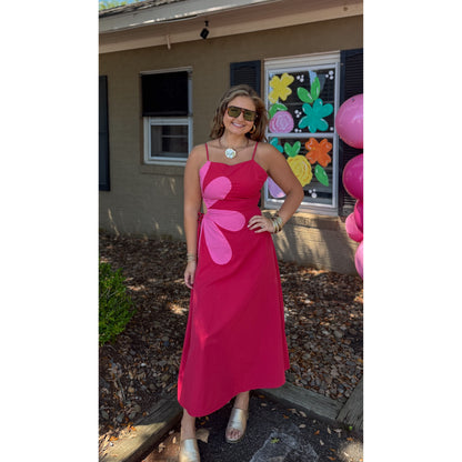 Daisy Midi Dress, Pink/Red