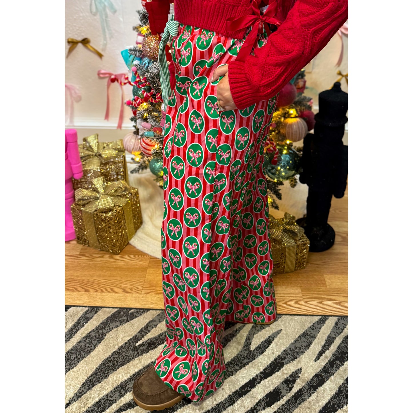 Candy Cane Bow PJ Pants