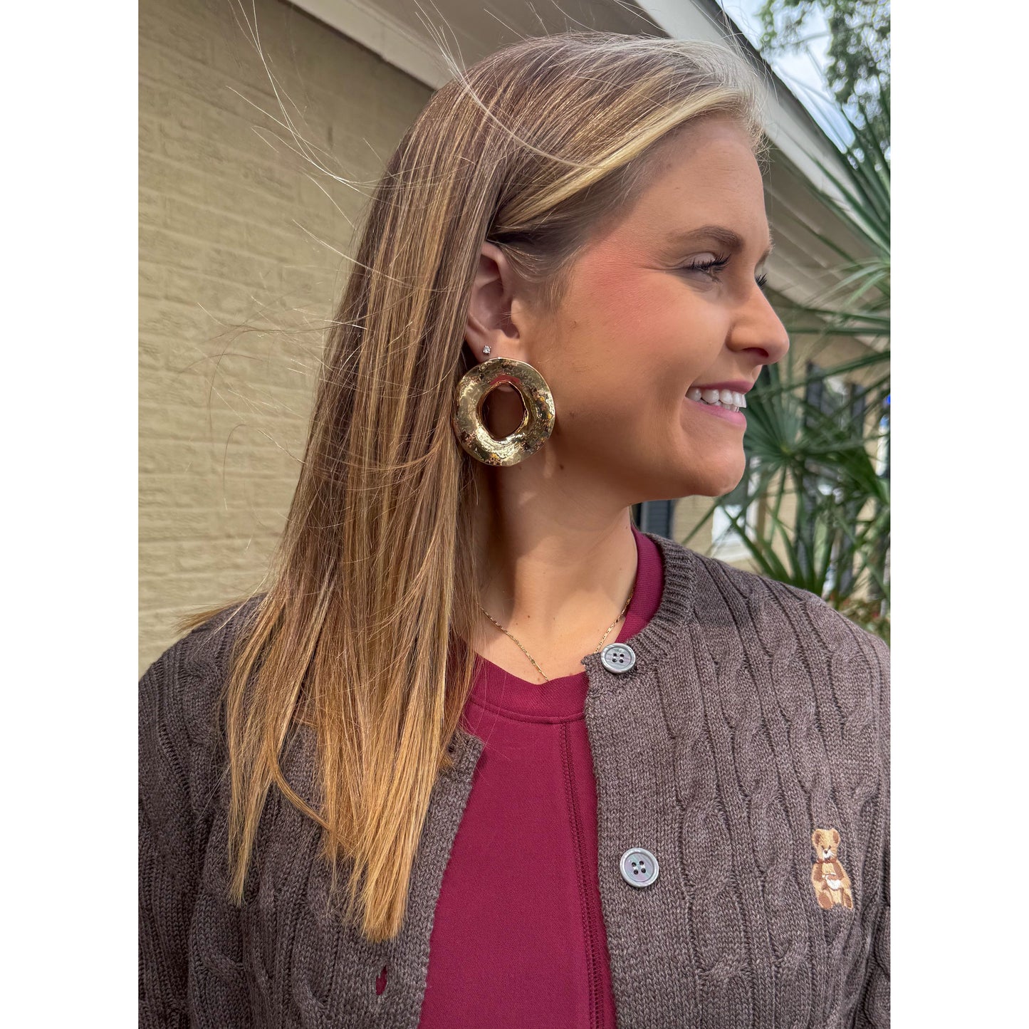 Textured Circle Earrings, Gold