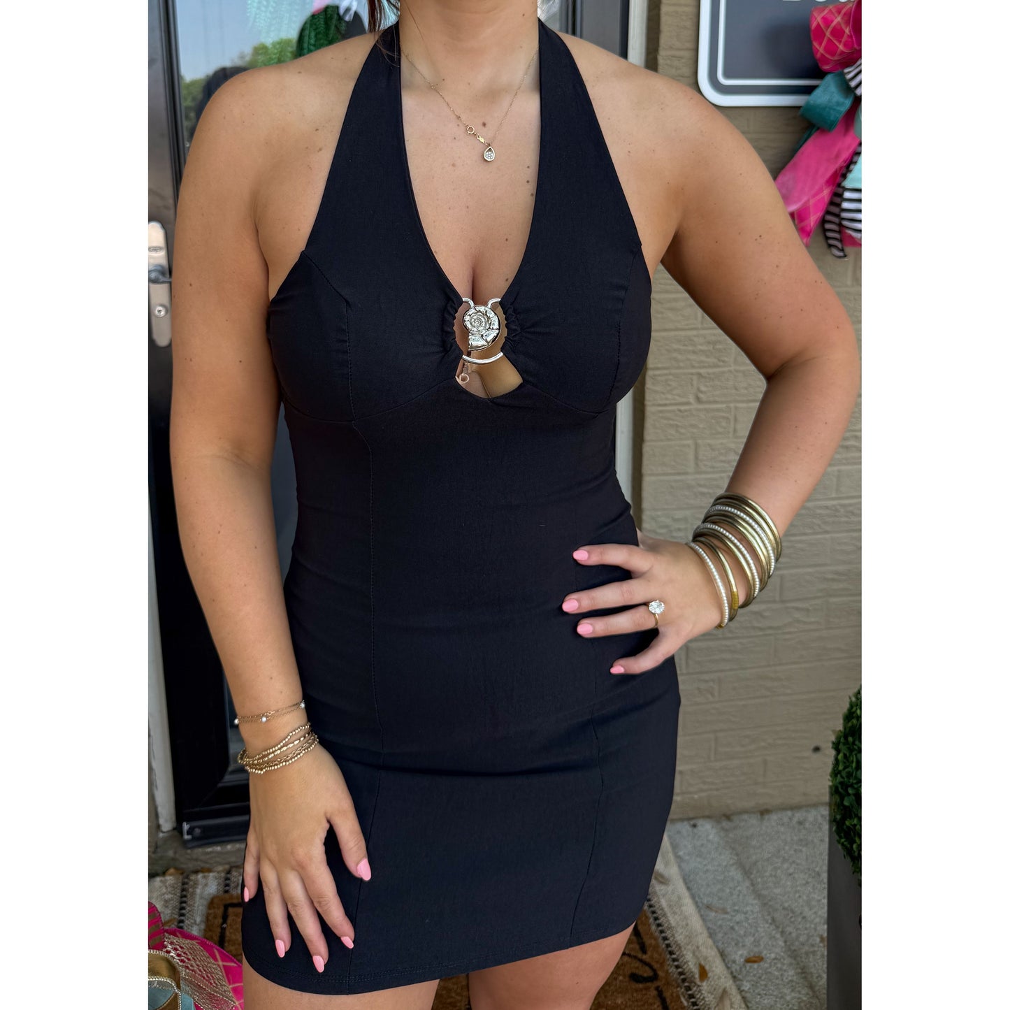 Halter Detail Mini Dress, Black