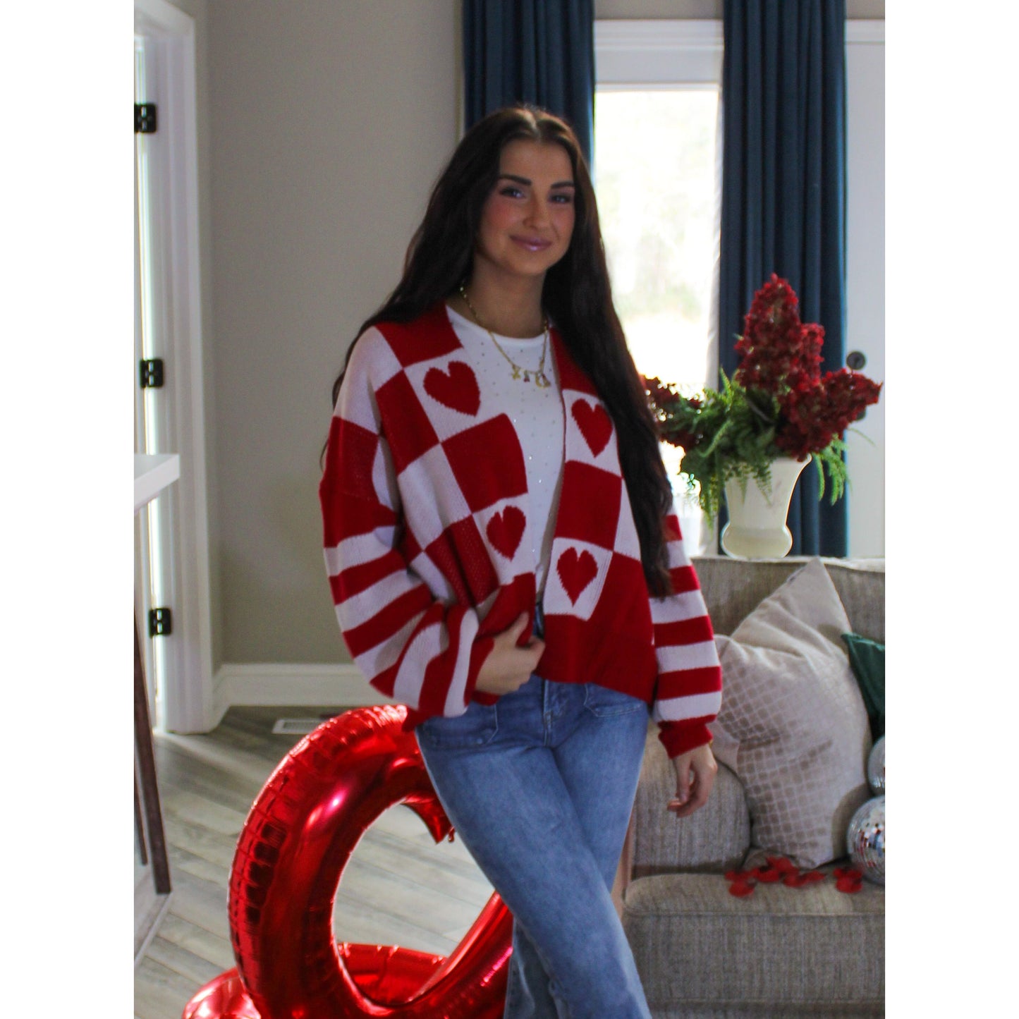 Queen of Hearts Cardigan, Red/White