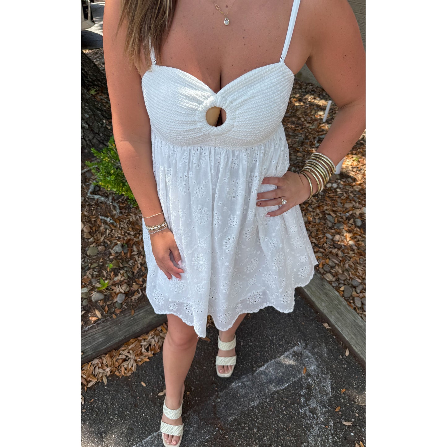 Millie Eyelet Mini Dress, White