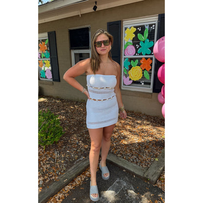 Shell Detail Mini Dress, White