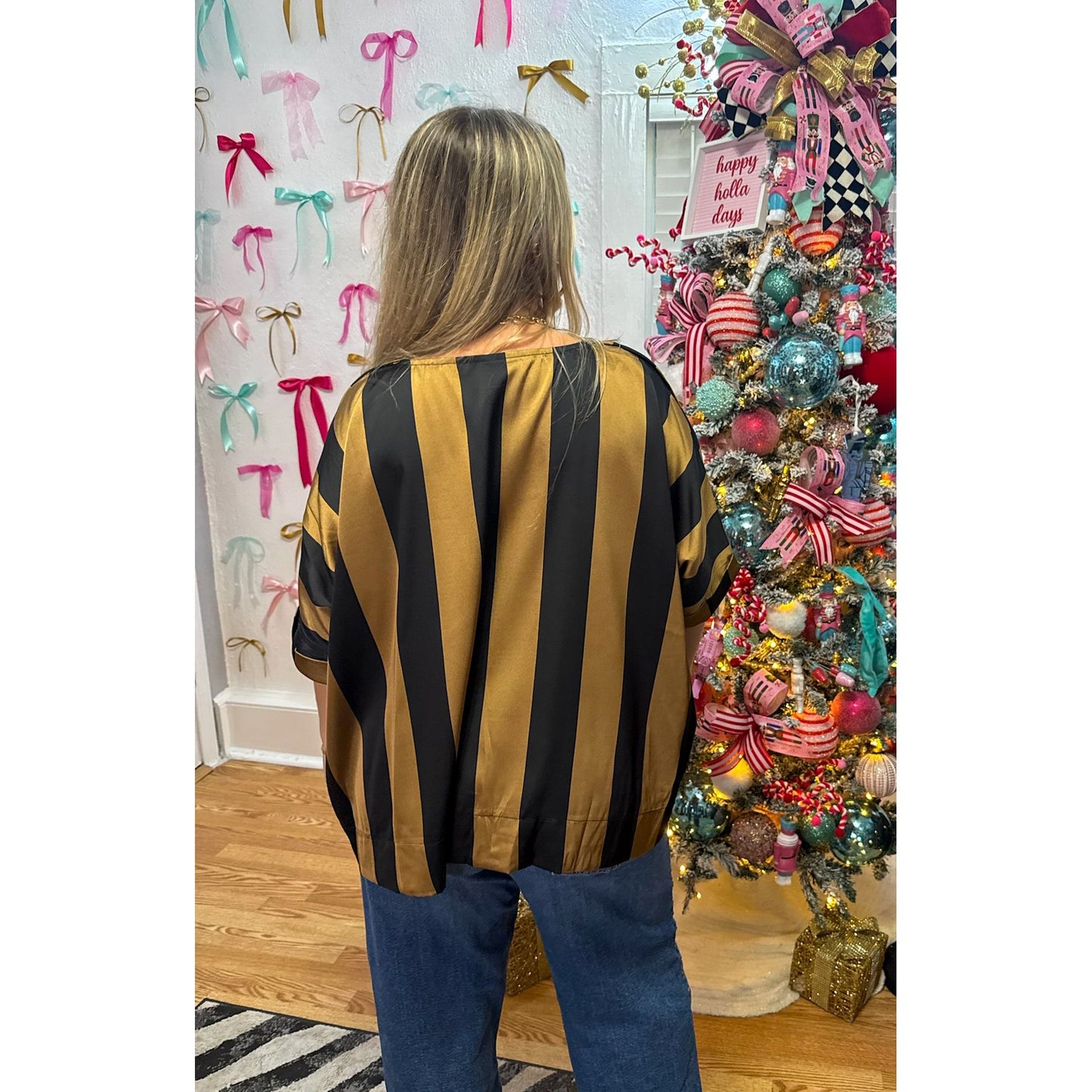 Stripe Detail Blouse, Black/Brown