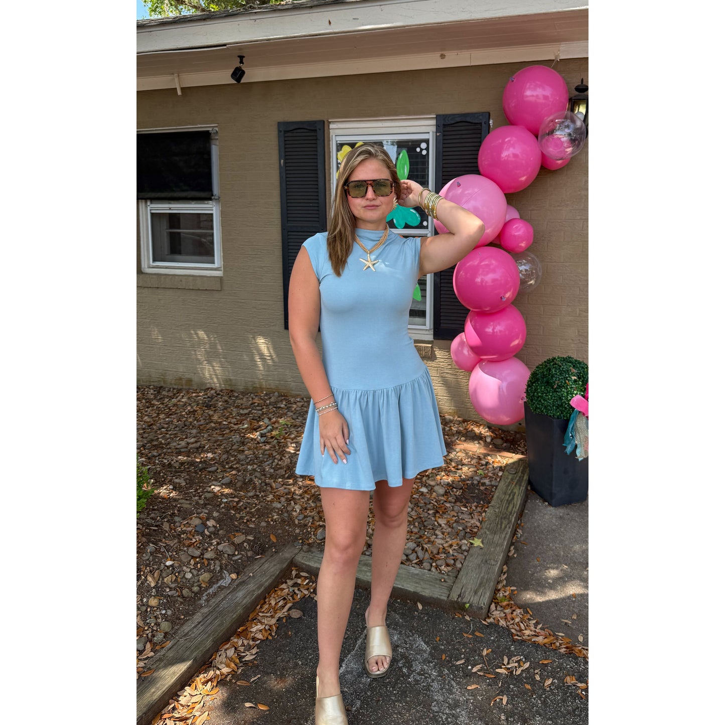 Merritt Mini Dress, Slate Blue
