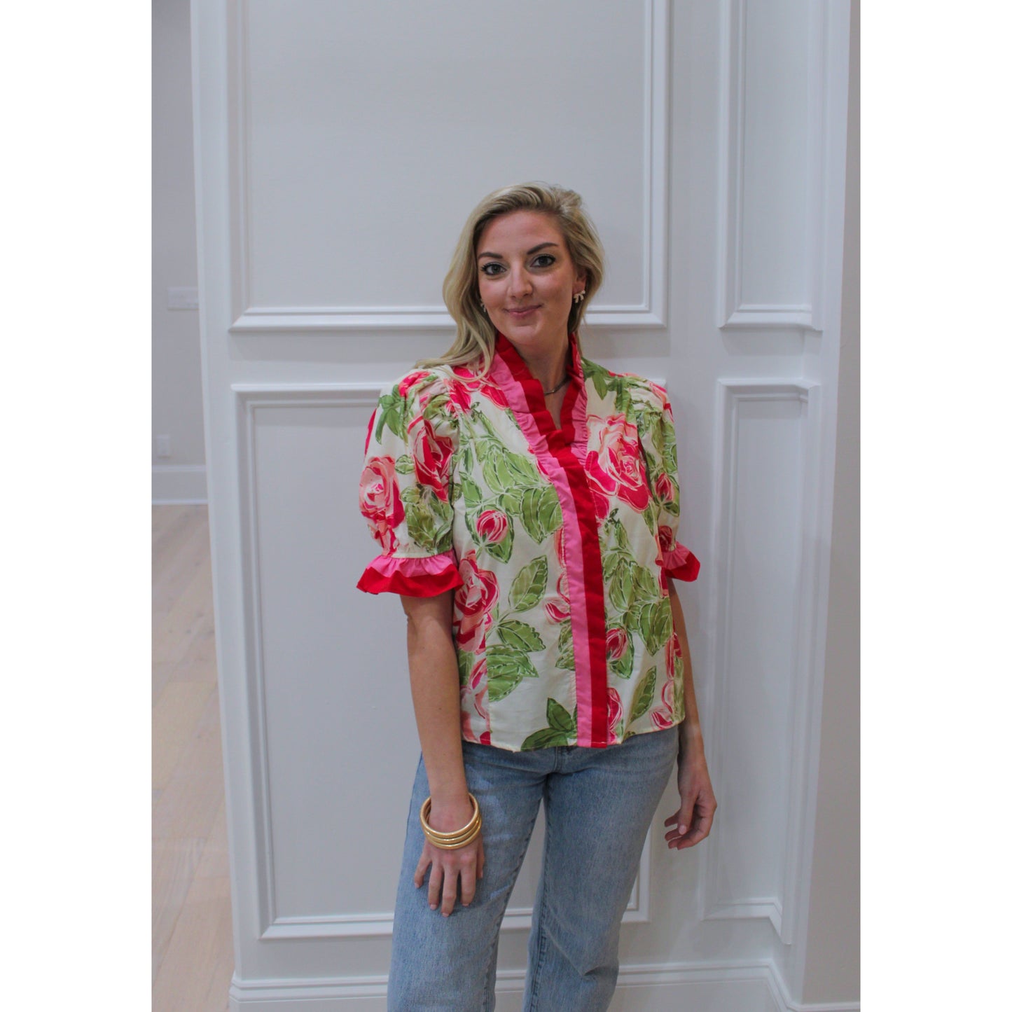 Lucy Floral Blouse, Pink/Green