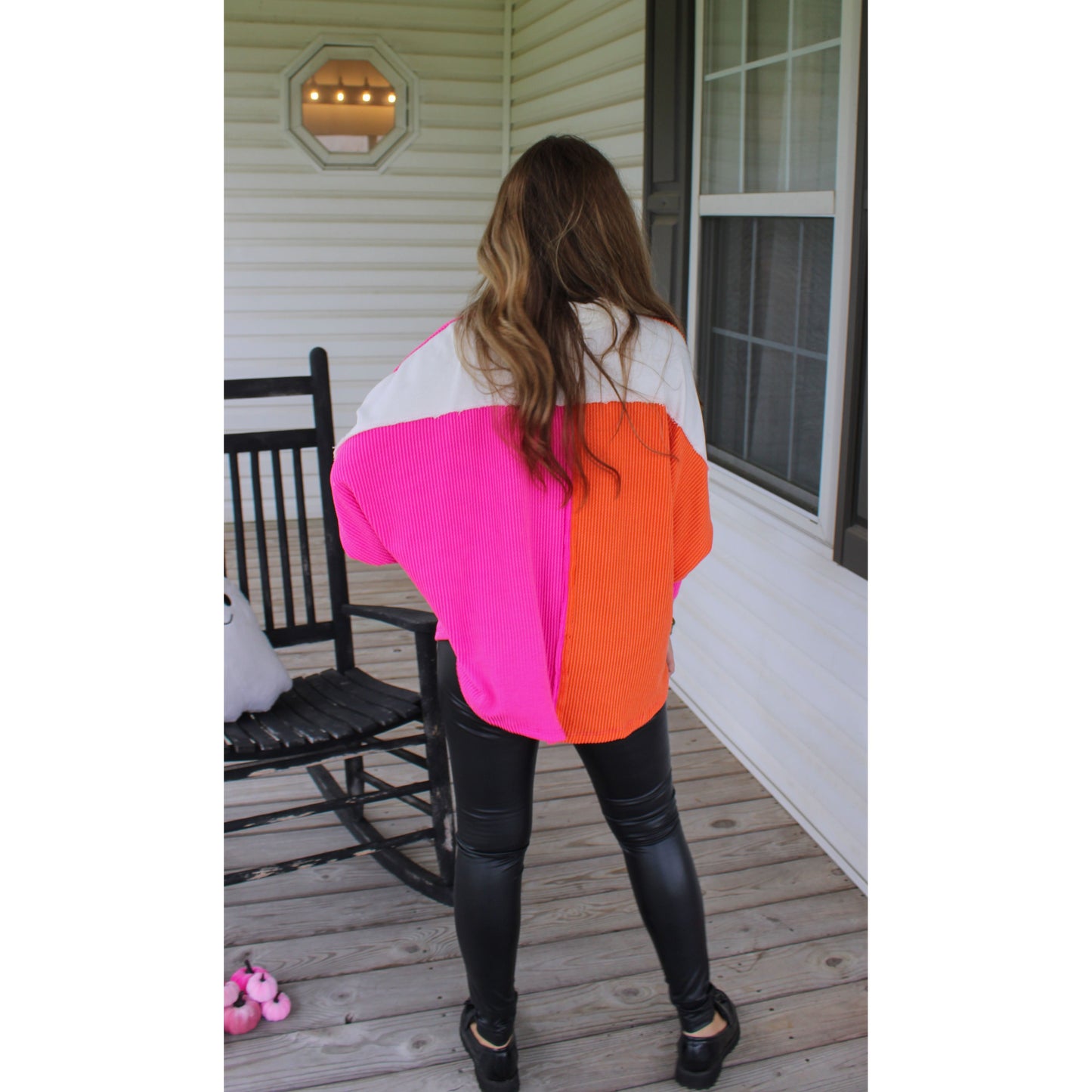 Molly Color-Block Top, Fuchsia/Orange