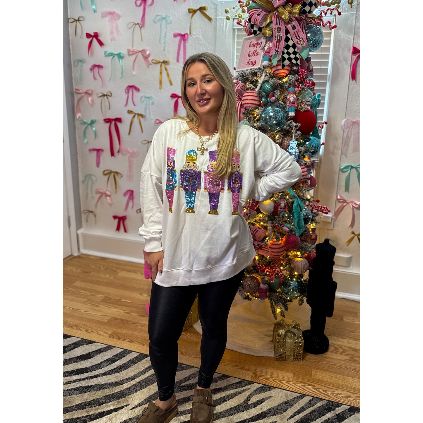 Nutcracker Sequin Top, White Multi