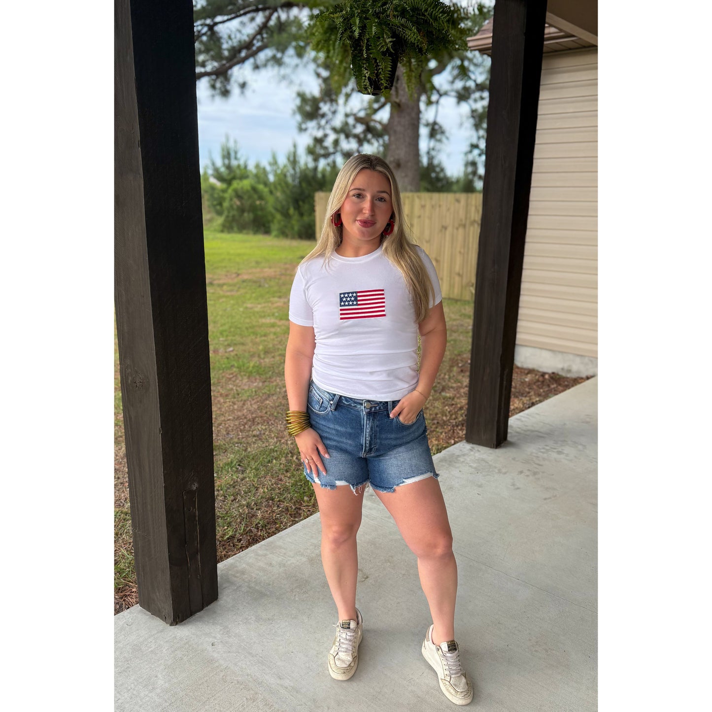 USA Flag Graphic Top, White Multi