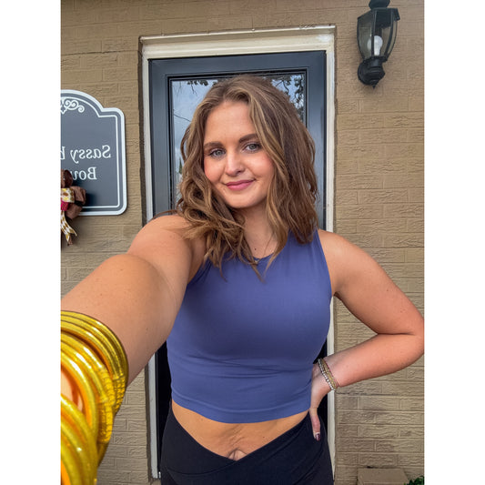Crew Neck Crop Top, Blue