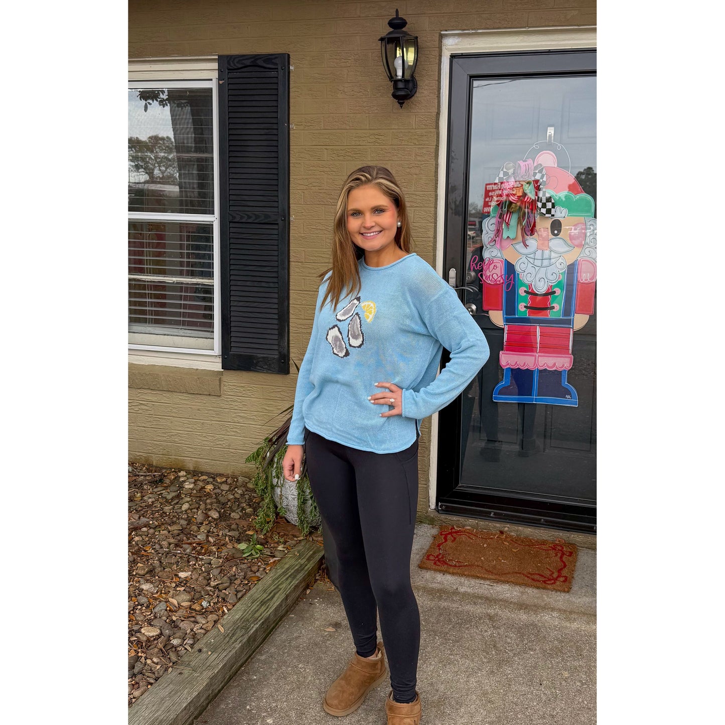 Oyster Graphic Knit Sweater, Sky Blue