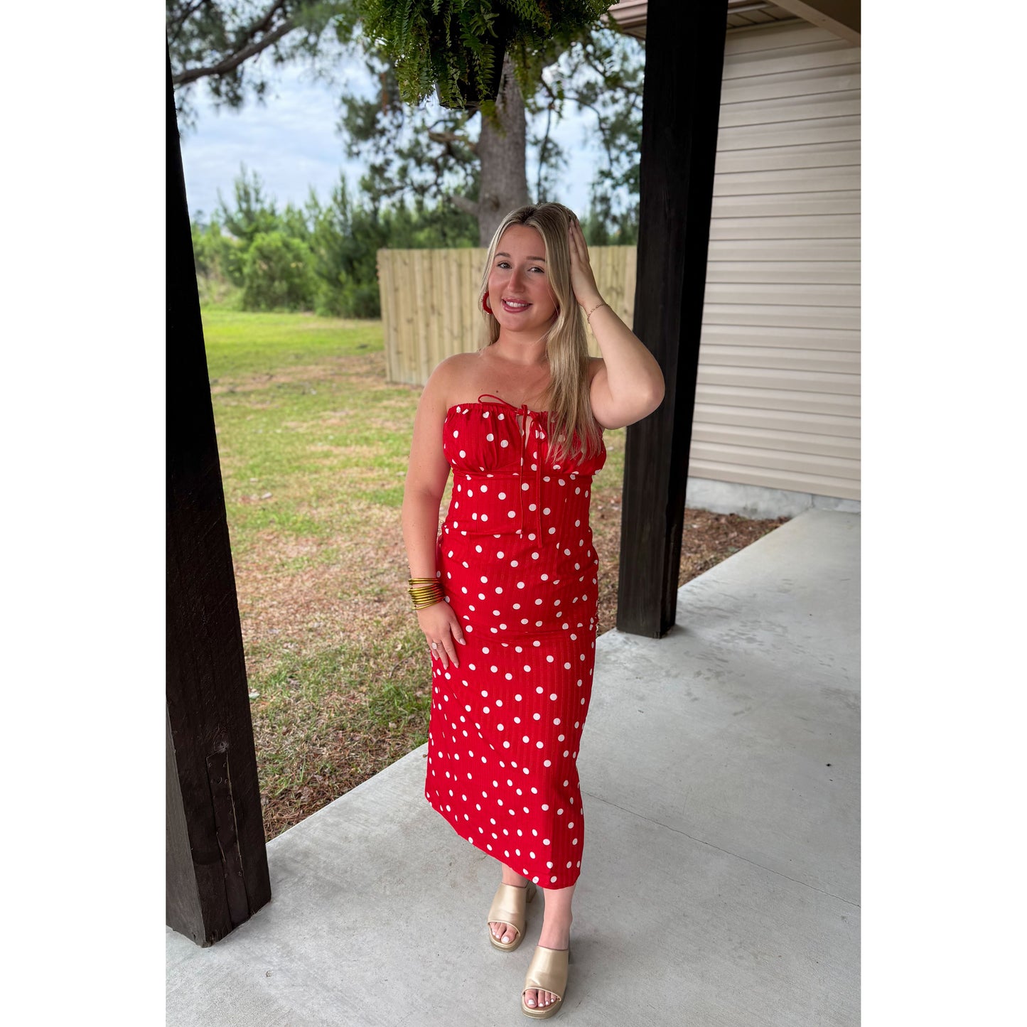 Polka Dot Detail Midi Dress