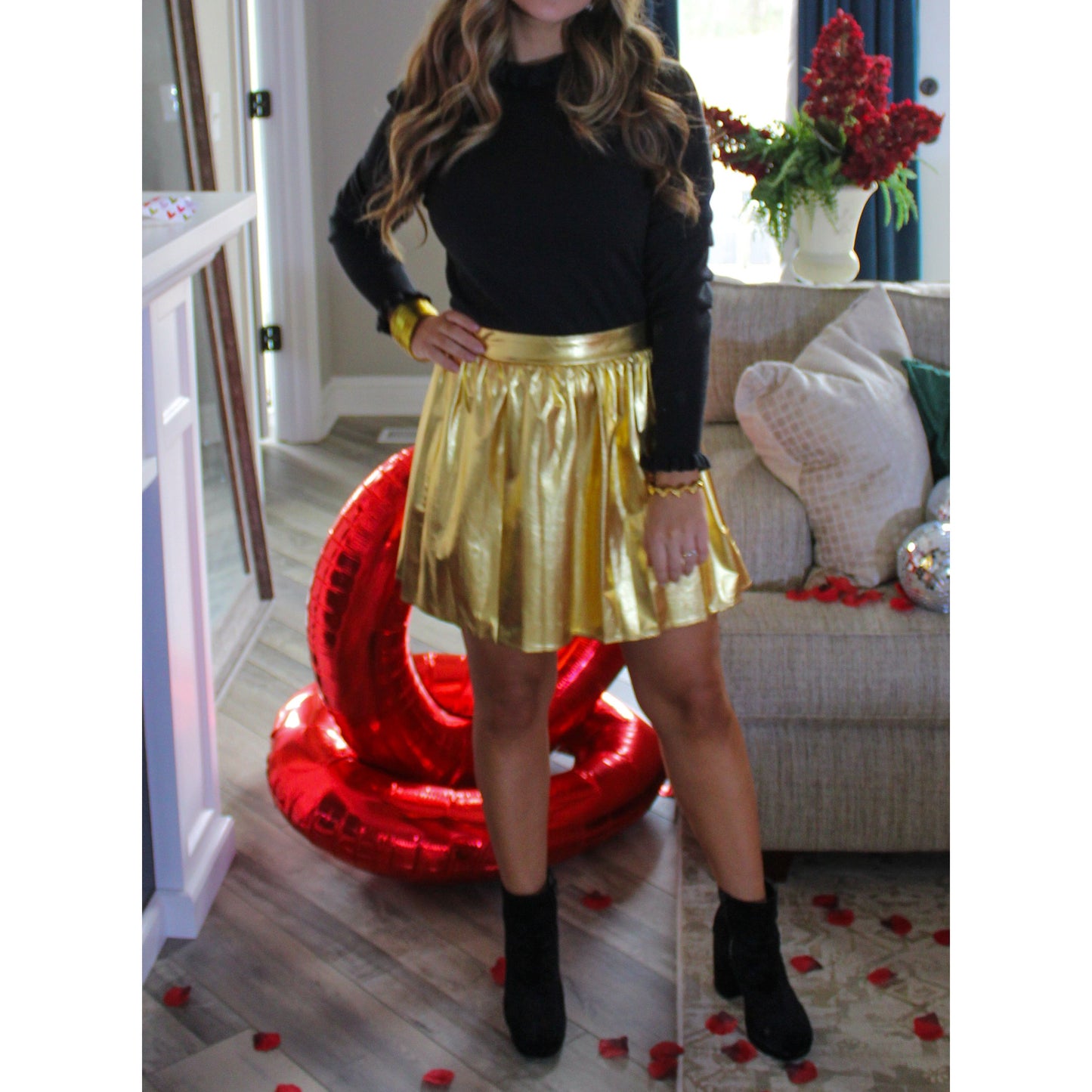 Juliet Metallic Mini Skirt, Gold