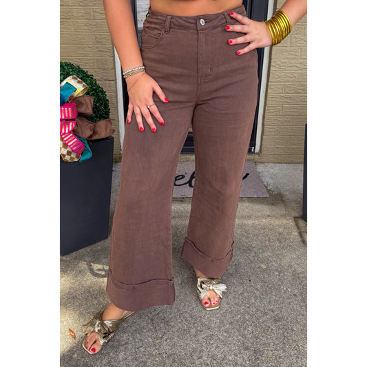 Candice Cuffed Denim Jeans, Chocolate