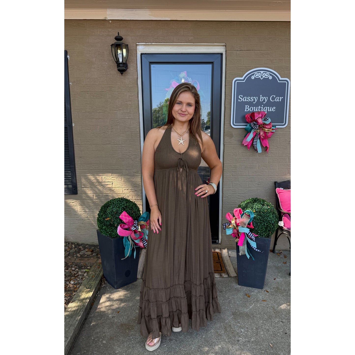 Stella Halter Maxi Dress, Brown