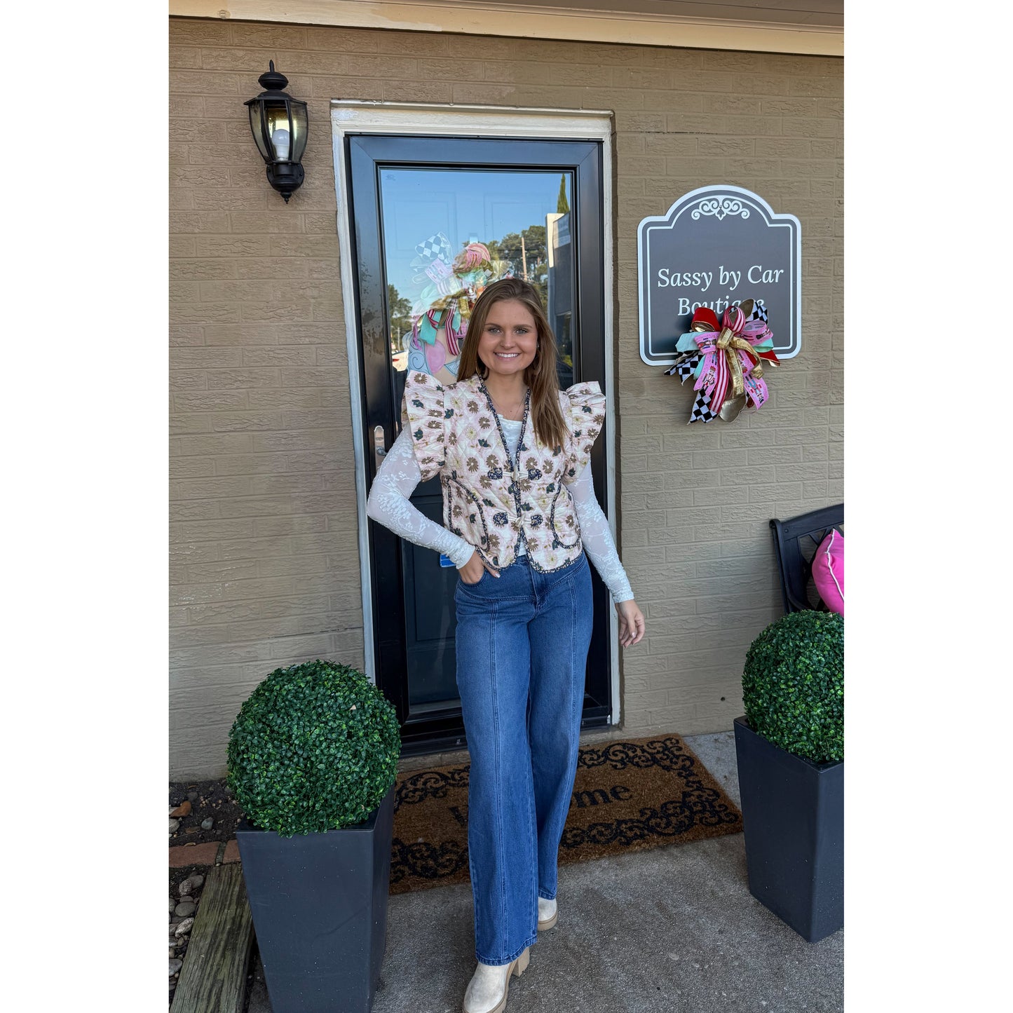 Floral Detail Quilted Vest