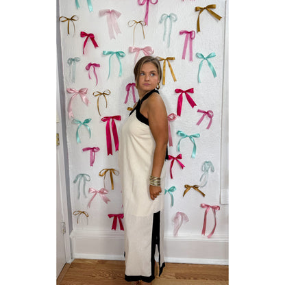 Cream/Black Linen Maxi Dress