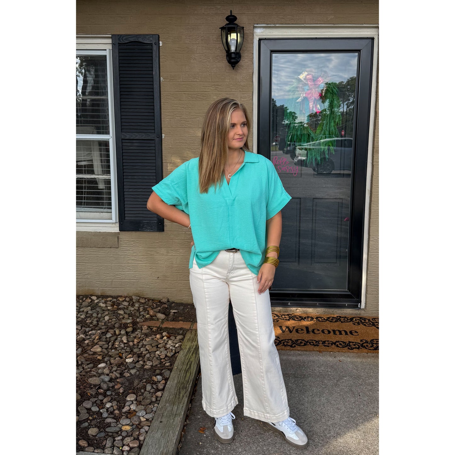 Julianna V-Neck/Collar Top, Mint