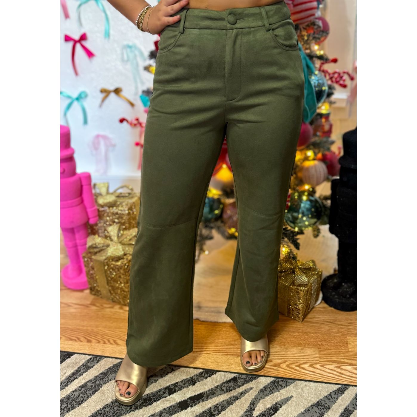 Faux Suede Olive Green Pants