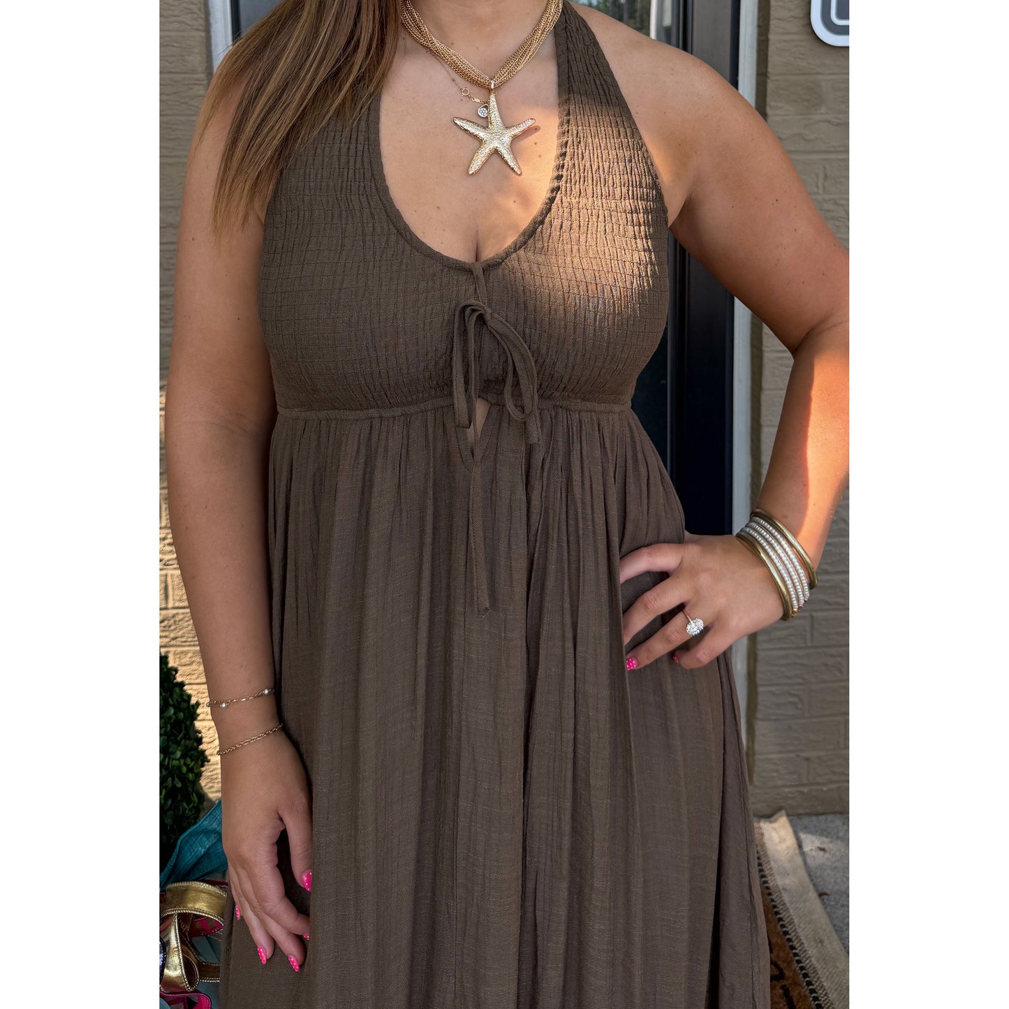 Stella Halter Maxi Dress, Brown