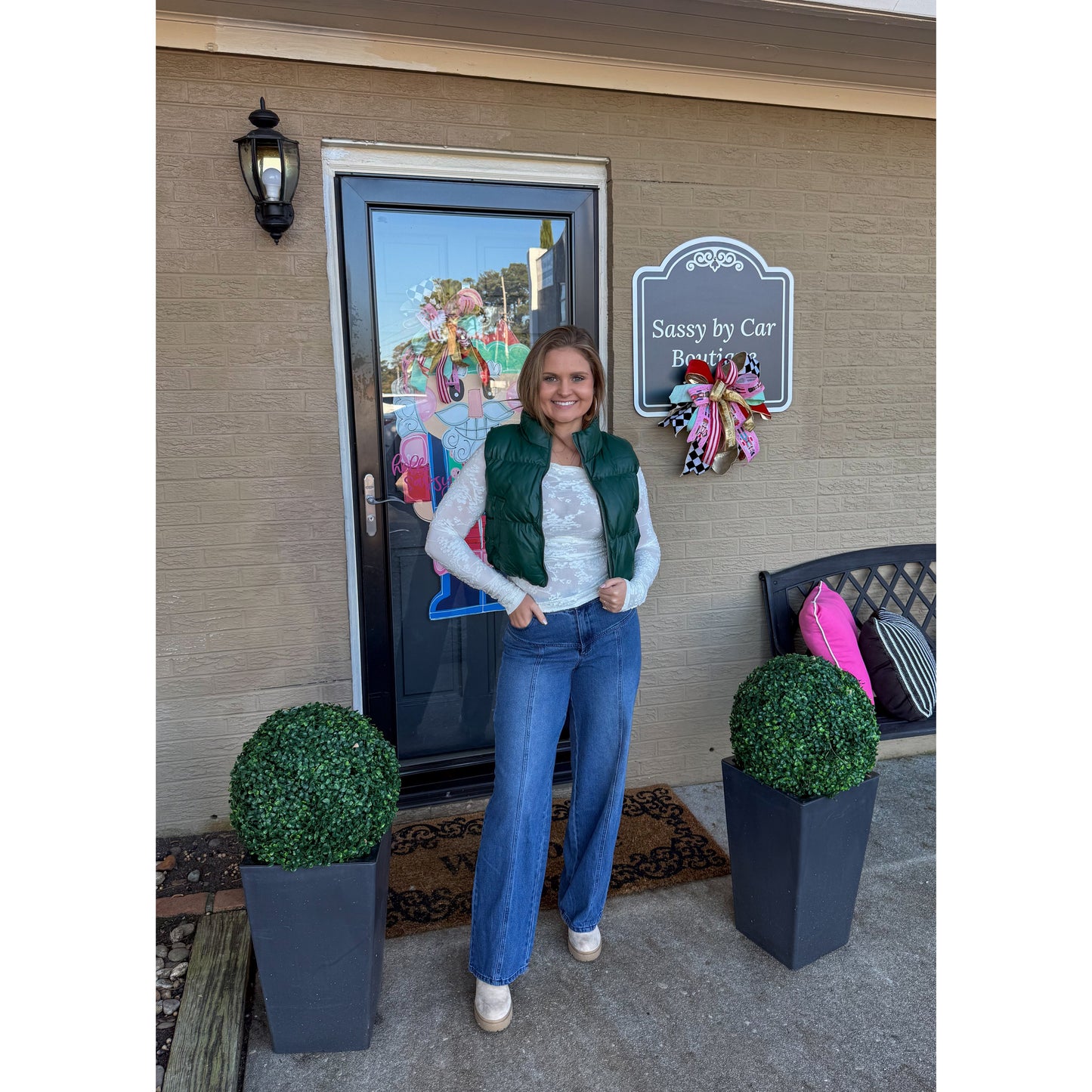 Raelyn Faux Leather Puffer, Hunter Green