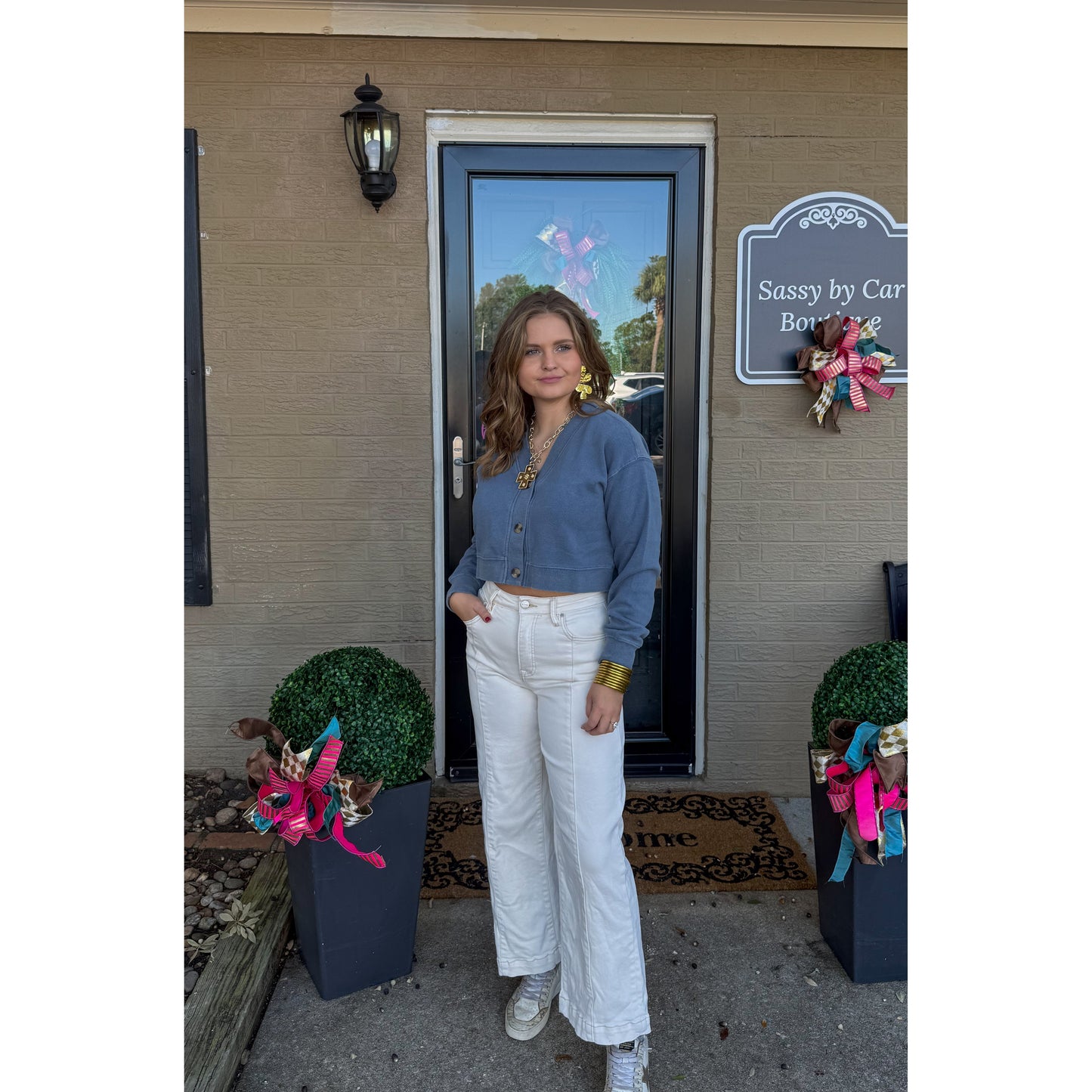 Grace V-Neck/Button Sweatshirt, Blue