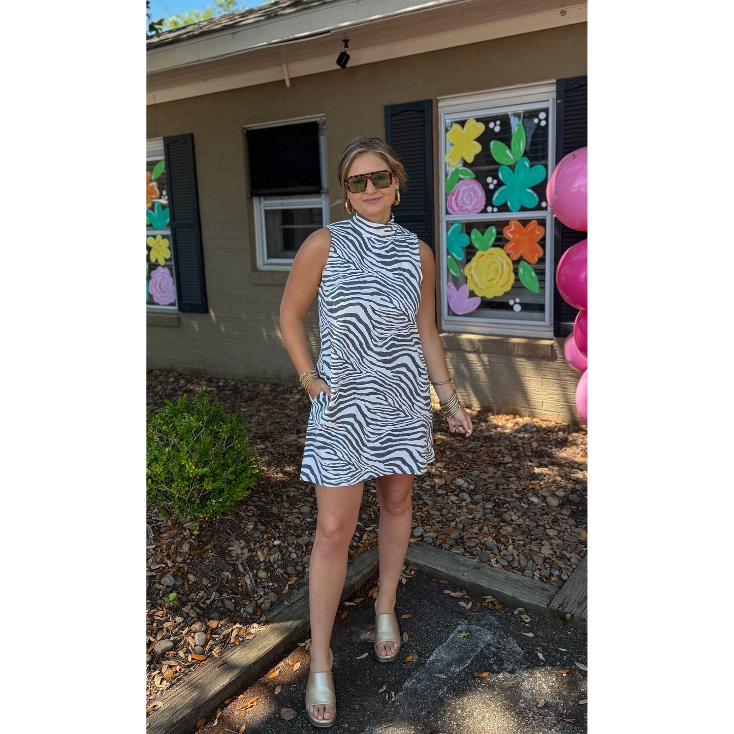 Zebra Mini Dress, Black/White