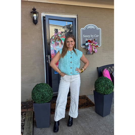 Sutton Sweater Knit Vest, Aqua